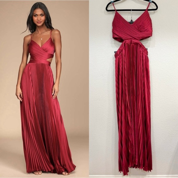 Lulus Dresses & Skirts - NWOT Lulus Got the Glam Wine Red Pleated Cutout Maxi Dress